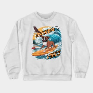 Majestic Boxer Surfer Conquering Waves Crewneck Sweatshirt